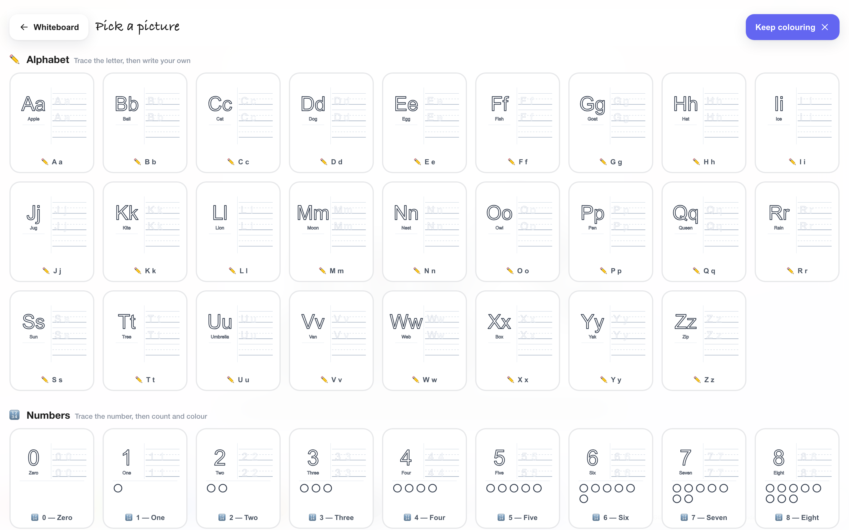 An alphabet tracing page