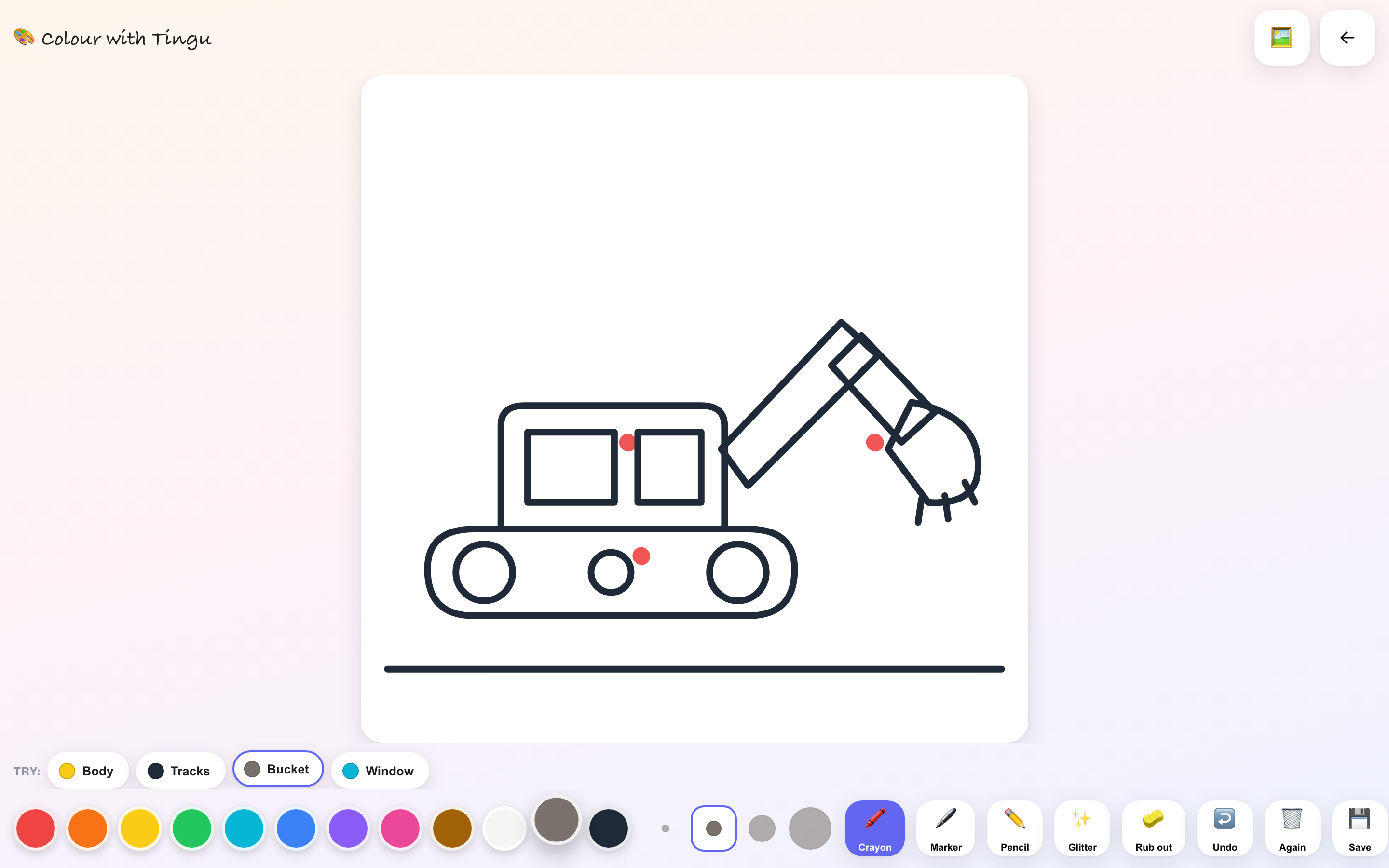 A digger being coloured in the kids studio